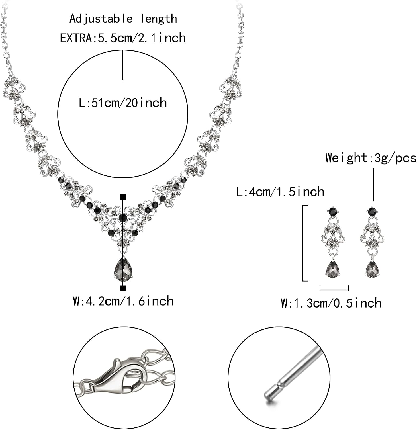 Flyonce Bridal Crystal Jewelry Sets for Wedding Party, Sparkly Rhinestone Floral Vine Teardrop Necklace Earrings Set for Women