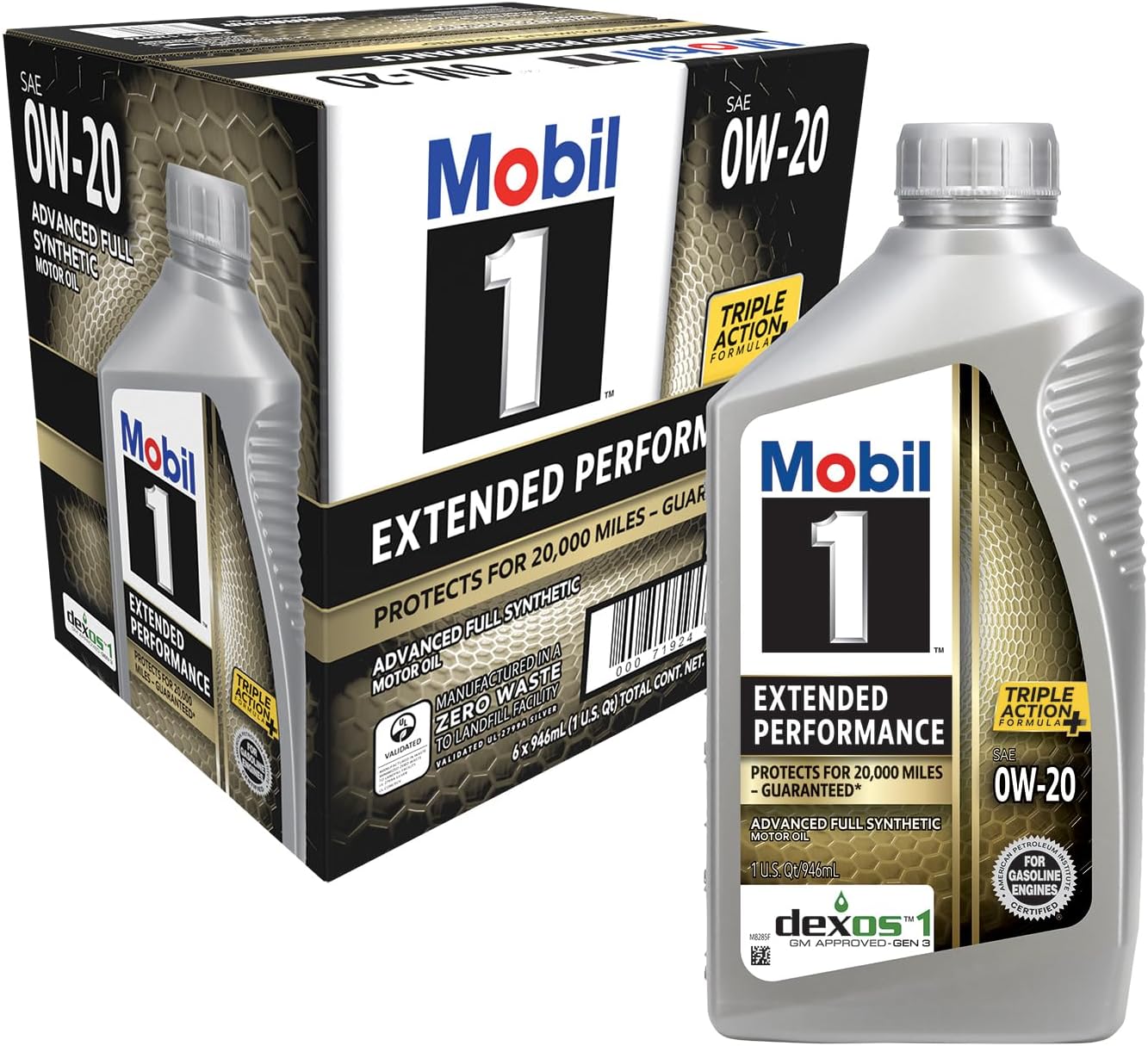 1 Extended Performance Full Synthetic Motor Oil 0W-20, 1 Quart (6-pack)