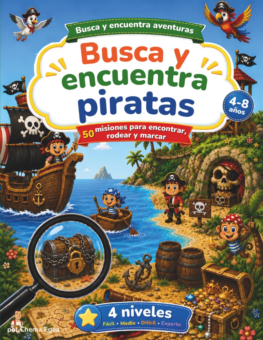 Busca y Encuentra Piratas: Libro infantil con barcos, tesoros y objetos escondidos - 50 retos de búsqueda progresiva (Busca y Encuentra Aventuras)