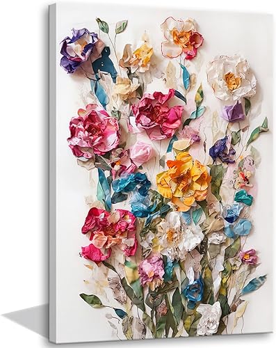 Lienzo floral enmarcado colorido para pared, diseño de flores, flores silvestres de rosas, decoración de pared, obra de arte moderna botánica,