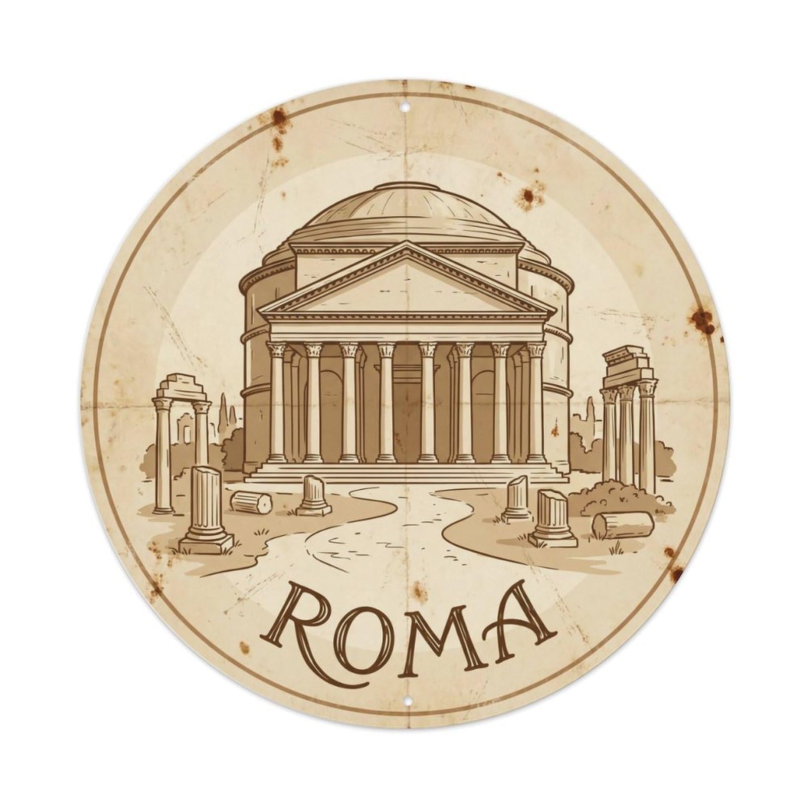Vintage Travel Rome Pantheon Explore Metal Tin Sign Plaque