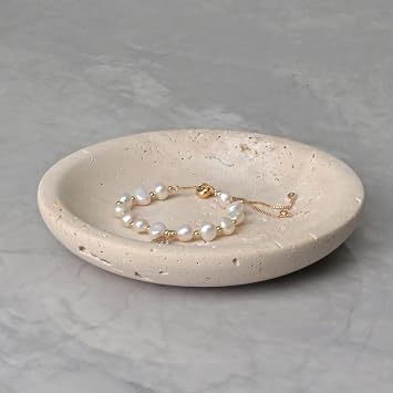 ZSHAWN Natural Beige Travertine Ring Dish Jewelry Tray 5.5" Trinket Dish