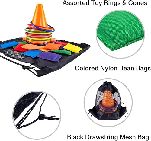 Miniatura 9 de Super Z Outlet Juego de 30 piezas de carnaval al aire libre con 12 anillos, 12 bolsas de frijoles y 6 conos