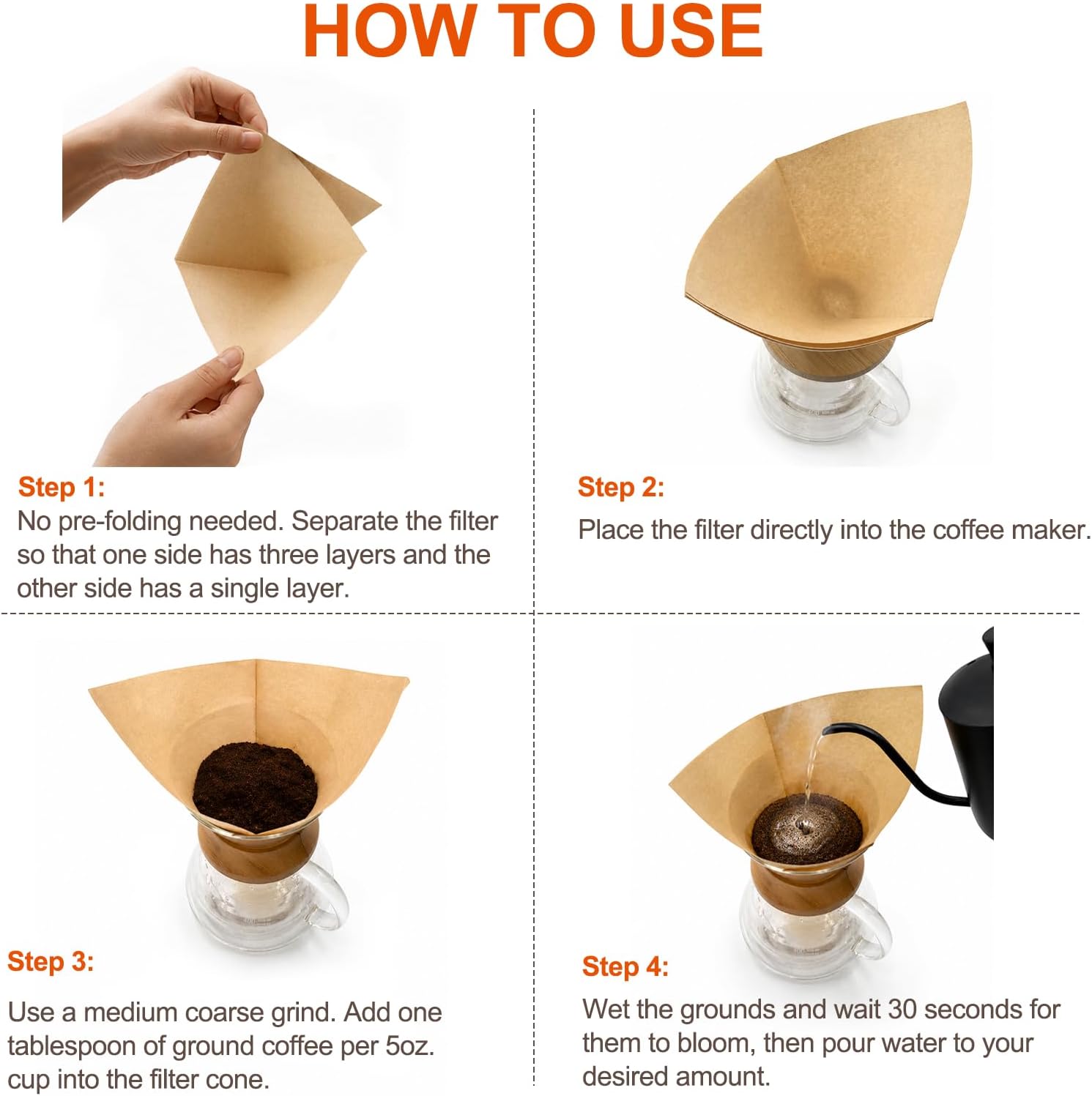 Pre-folded Unbleached Coffee Filters Compatible with Chemex Coffee Maker