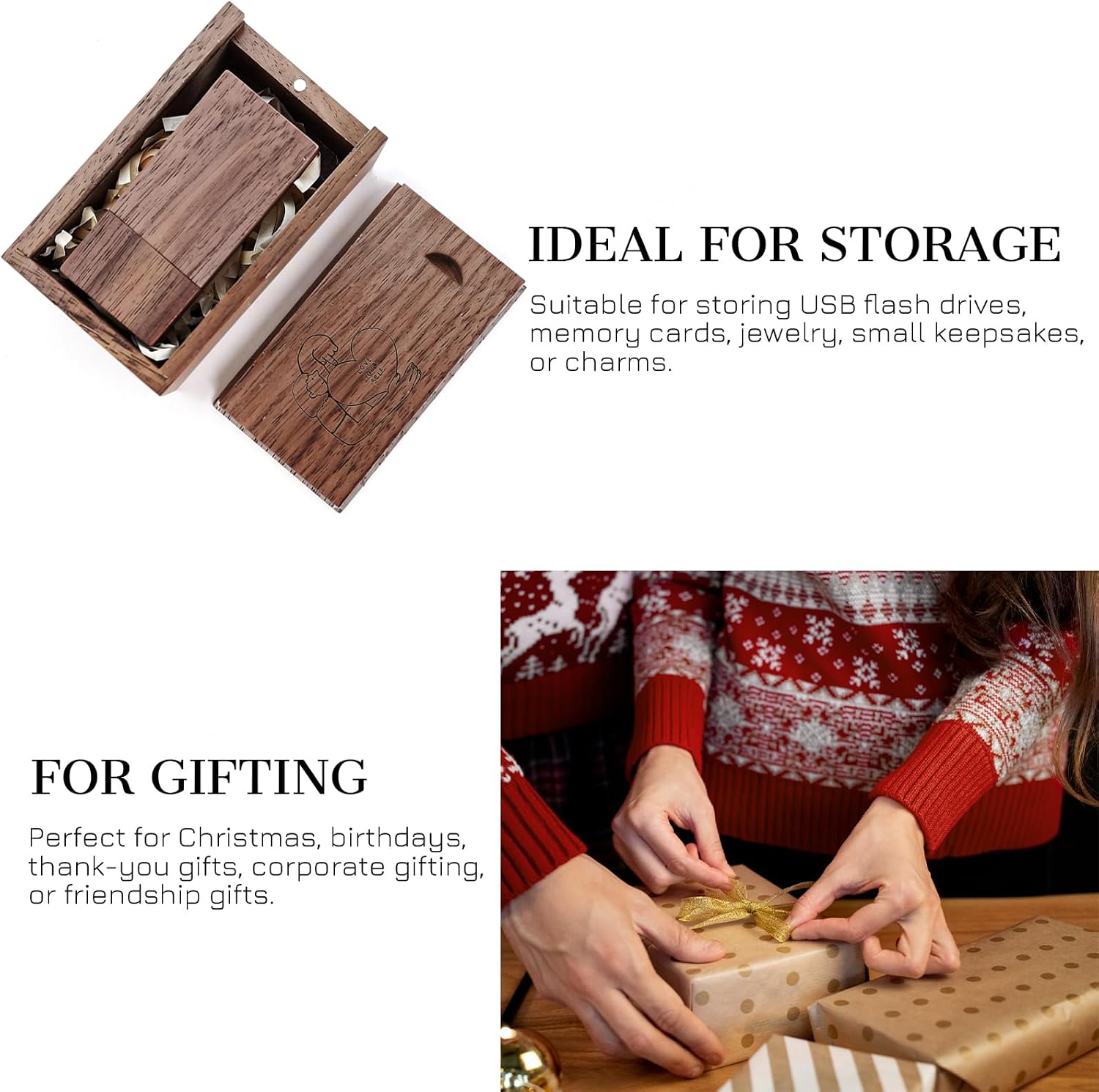 JBOS Wooden Gift Box with Sliding Lid - Walnut Wood Memory Box for USB Drive, Laser Engraved Love Yourself Design for Christmas, Self-Care, Friends Gifts (3.15"x2"x0.98") image 5