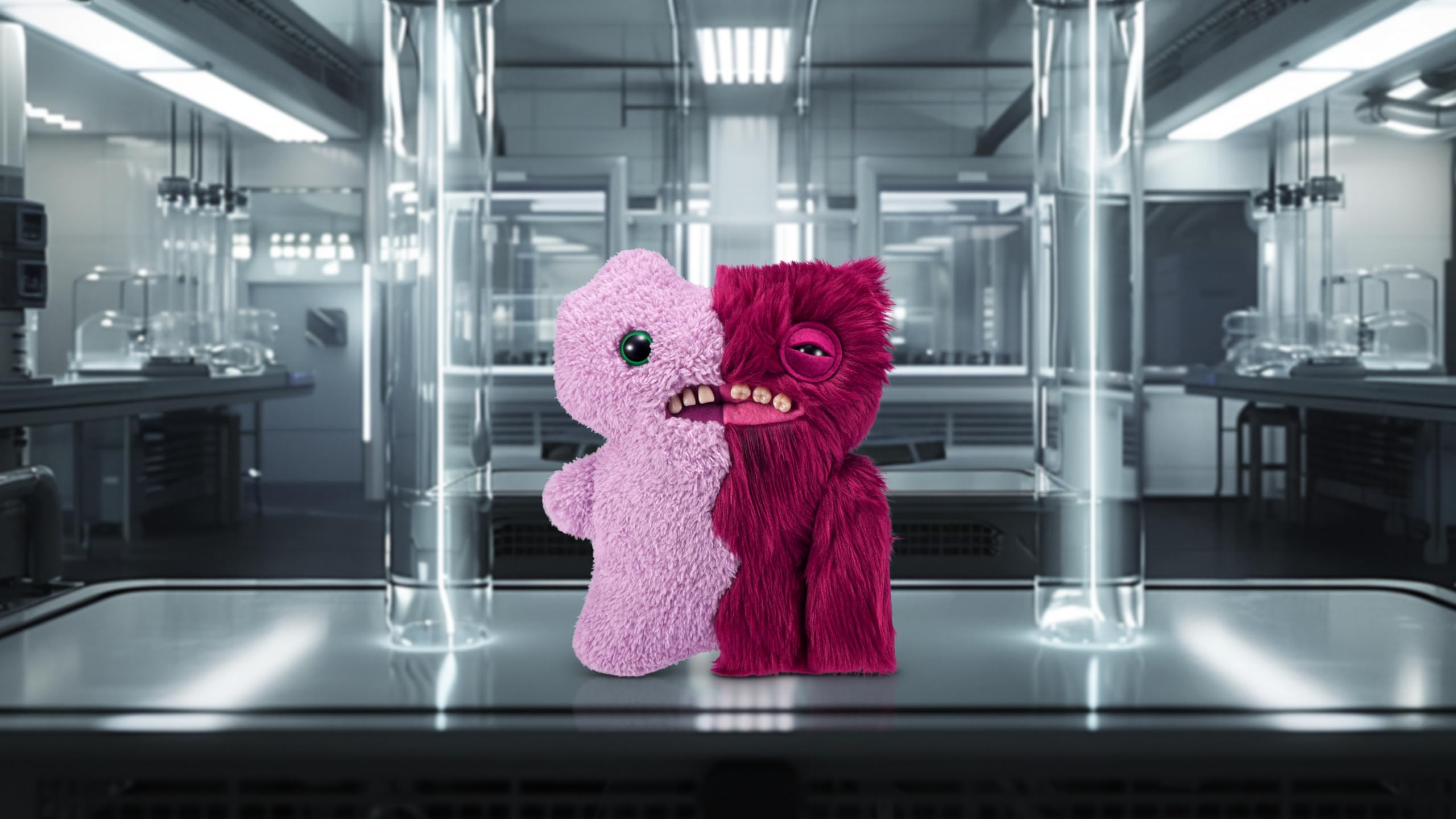 Fuggler Misfit Monsters 23 cm seria 1 (Gaptooth Weirdo - liliowy i czerwony) od ZURU, zabawny brzydki potwór pluszowa zabawka