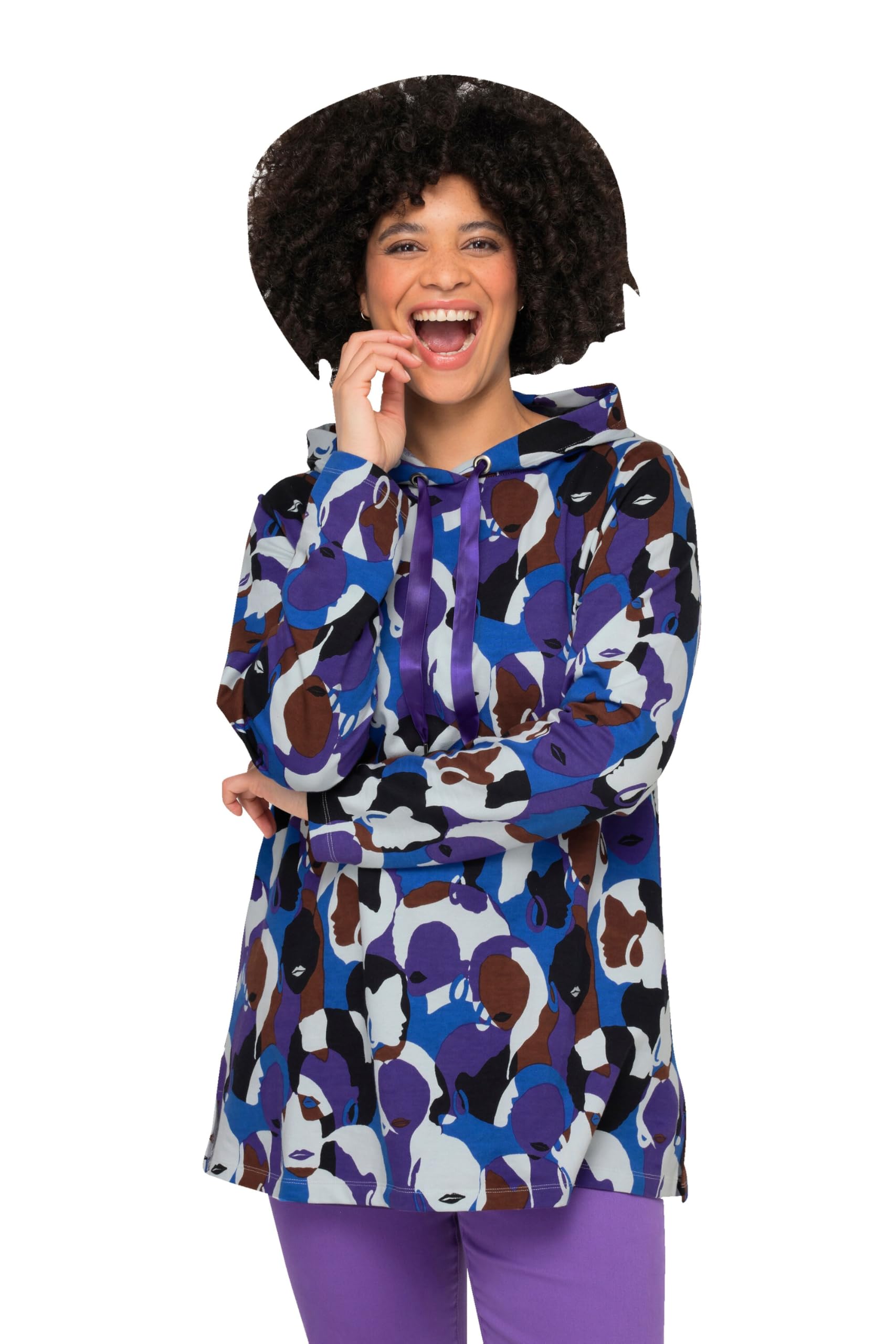 Angel of Style Damen große Größen Übergrößen Plus Size Hoodie, Gesichter-Druck, Kapuze, Langarm 830218
