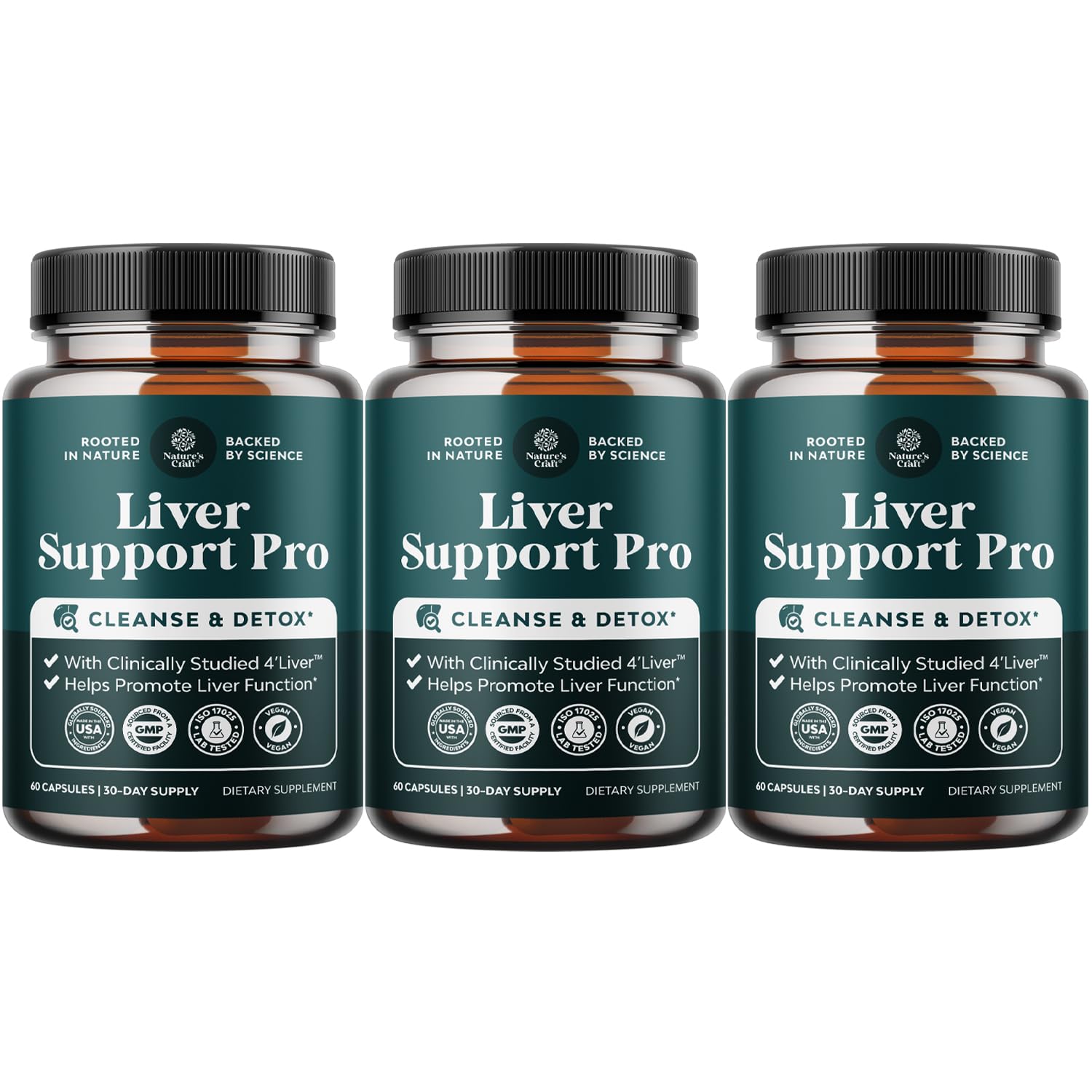 Pro Liver Support Supplement - 2X More Effective Than Milk Thistle - Advanced Liver Health Supplement with Clinically Tested 4’Liver Cleanse Detox & Repair Support - 60 Count (Pack of 3)