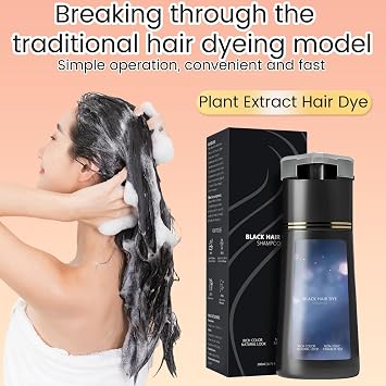 Hair Dye Shampoo, Black Hair Care Instant Dye Shampoo, Sham-poo for Grey Hair, 3 in 1 Instant Hair Dye Sham-poo, Anti Grey Shampo-o, Hair Colour Shampo-o (Black)
