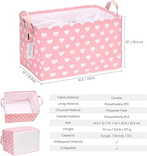 Miniatura 5 de Hinwo Cesta de almacenamiento grande de tela de lona con asas, contenedor rectangular de 33L8.6 galones, caja de almacenamiento plegable, ropa,