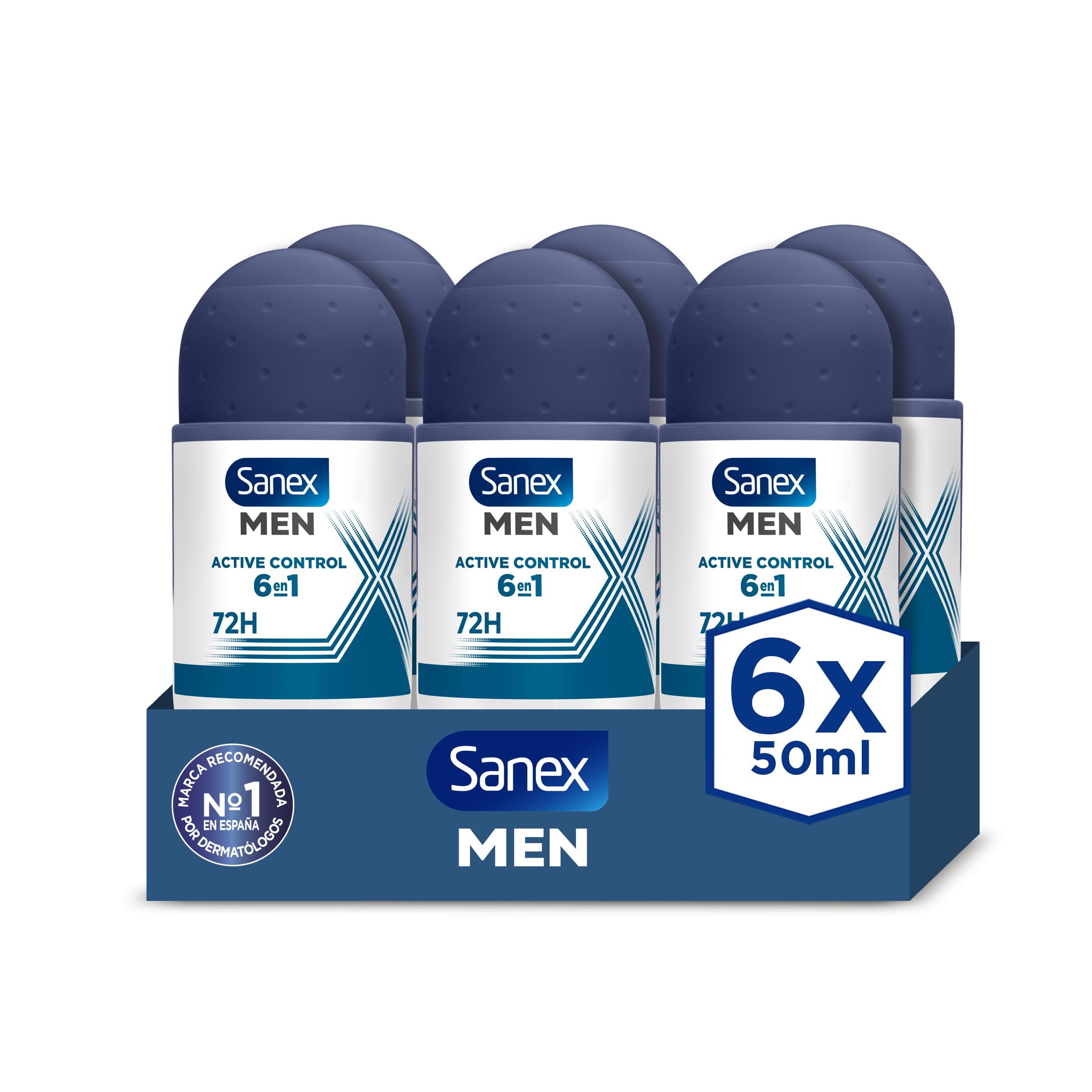 Sanex Men Active Control Desodorante Roll-On para Hombre, Pack 6 Uds x 50 ml, Protección 48H, Antitranspirante, Anti Irritación, 0% Alcohol, Combate el Mal Olor, Larga Duración en oferta en Amazon