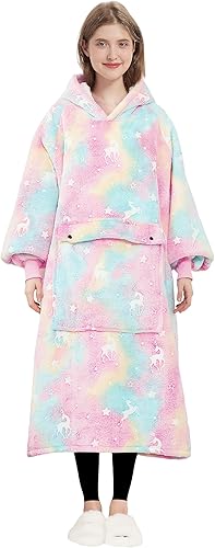 Miniatura 49 de KFUBUO Manta portátil con capucha para niños, de sherpa con todos los patrones, sudadera de gran tamaño con bolsillo, para niñas y niños de 6-10