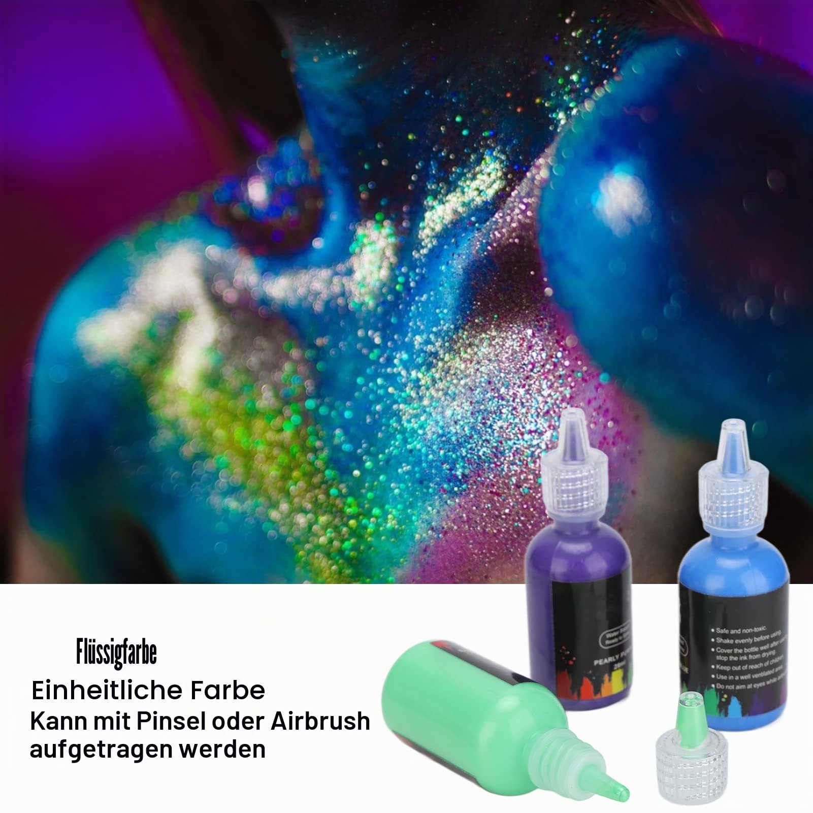 DIY Körperbemalung Flüssigpigment 12 Flasche, Sicher für die Haut Wasserbasierte DIY-Farbversorgung für Bühnenkunst