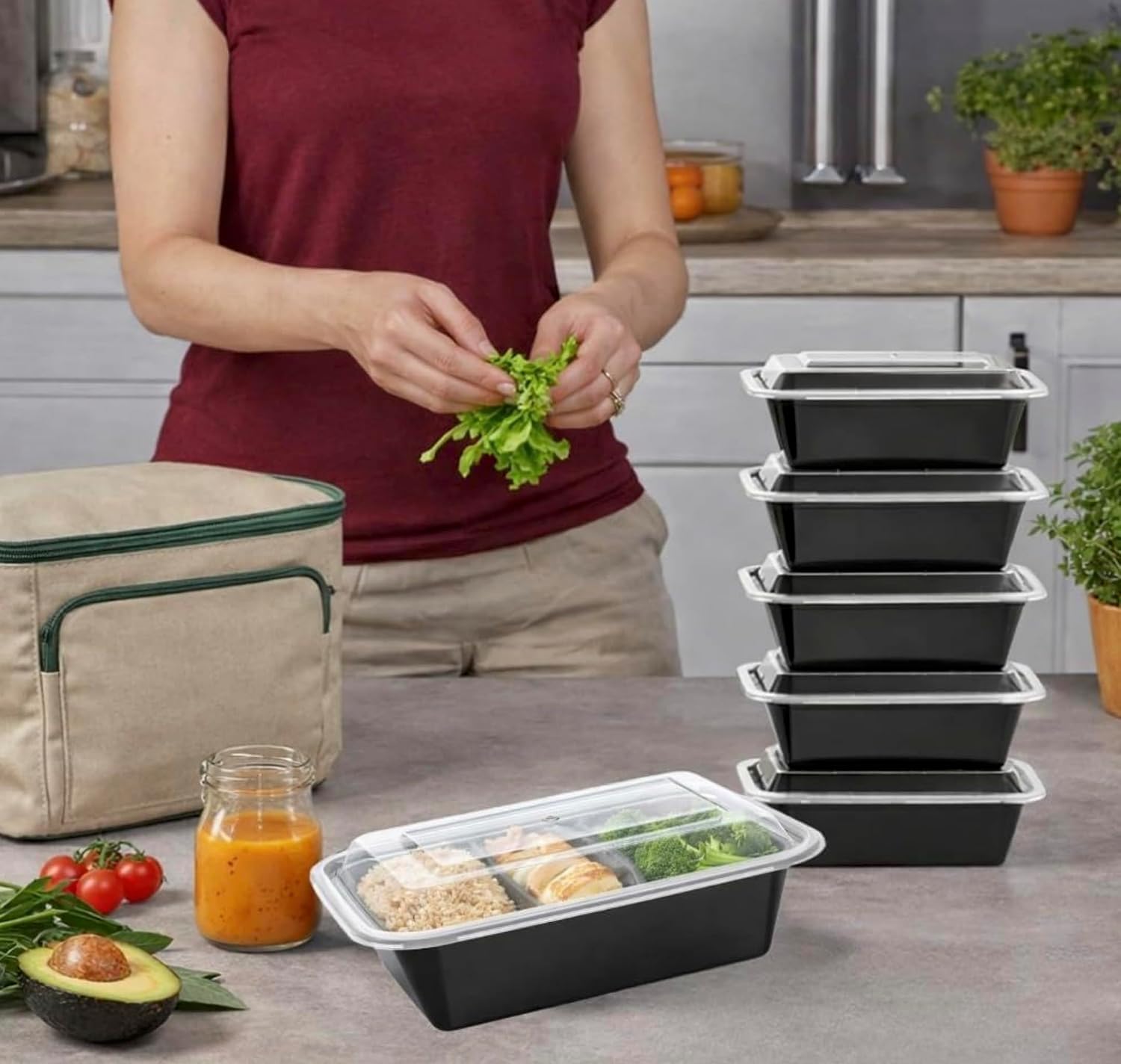 25 Pack (50-Piece) 24 oz Meal Prep Containers Reusable with Lids, Sturdy Leakproof & Food Safe, Microwave, Freezer, Dishwasher Safe Prep Containers, To Go Take Out Plastic Food Storage (25)