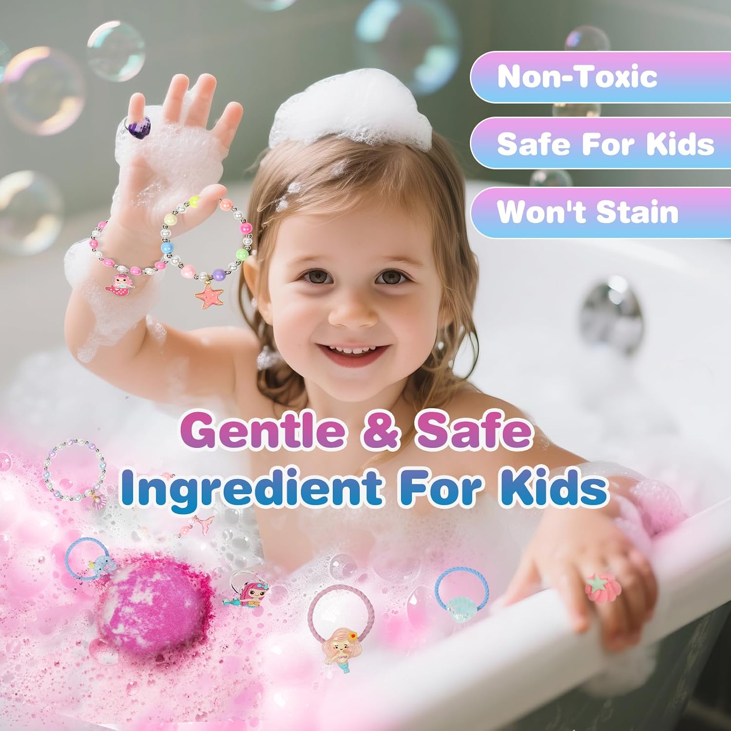 Girls Bath Bombs with Toys Inside for Kids, 12 Pcs Natural Mermaid Princess Bubble Bath Bomb with Jewelry Surprise Inside, Christmas Easter Basket Stuffer Birthday Gift Set(packag May Vary)