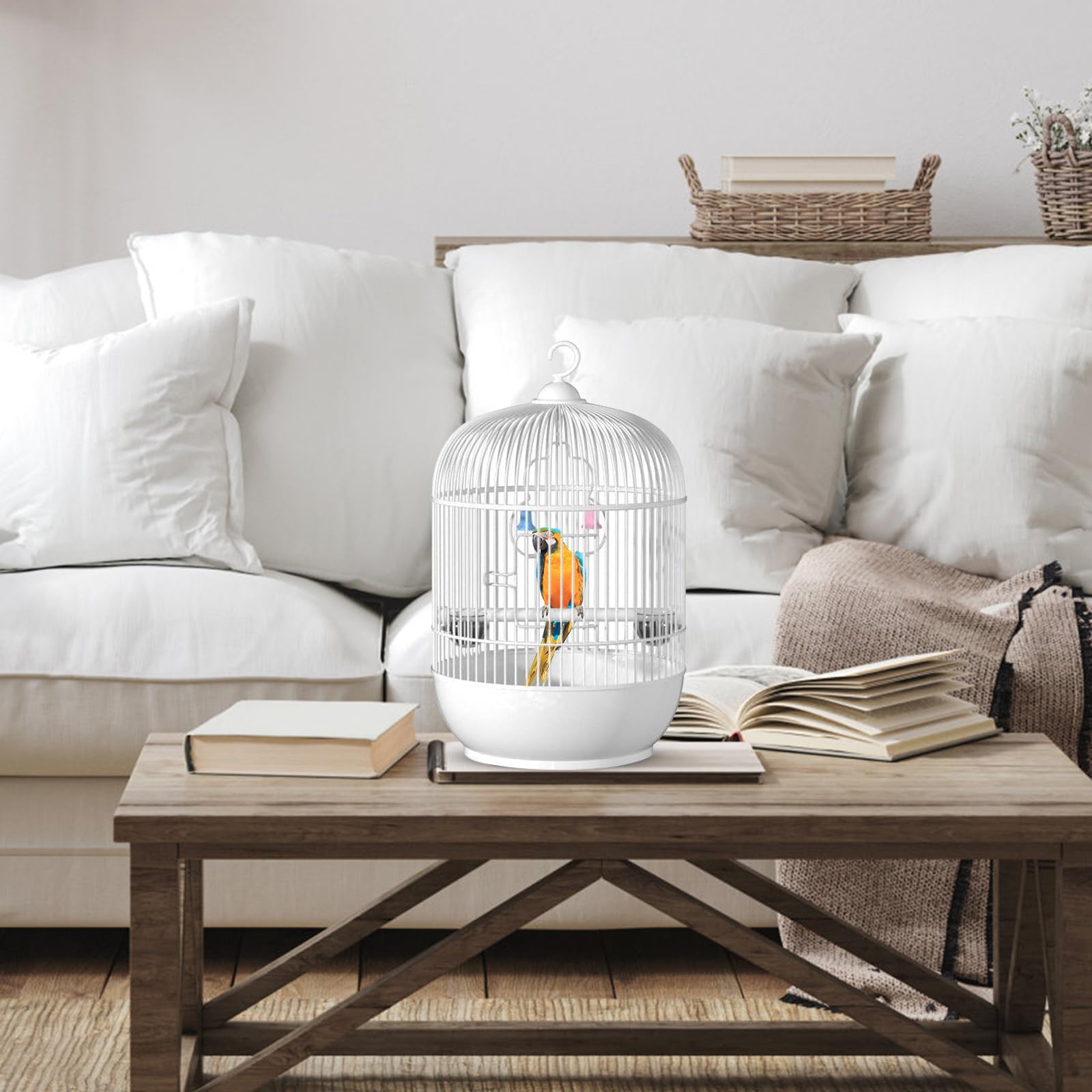 Bird Cage, Parakeet Carrier, Travel Cage, Sturdy Iron Frame, Built-In Handle and Perch, Ideal for Travel or Home Use, 9.05x9.05x14.57 Inches, White Color, 1 Piece