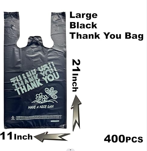 Miniatura 5 de YoYoRain Bolsas de agradecimiento negras, bolsas de 22 mics, bolsas de plástico negras con asa, bolsa de compras de comestibles Bolsa de