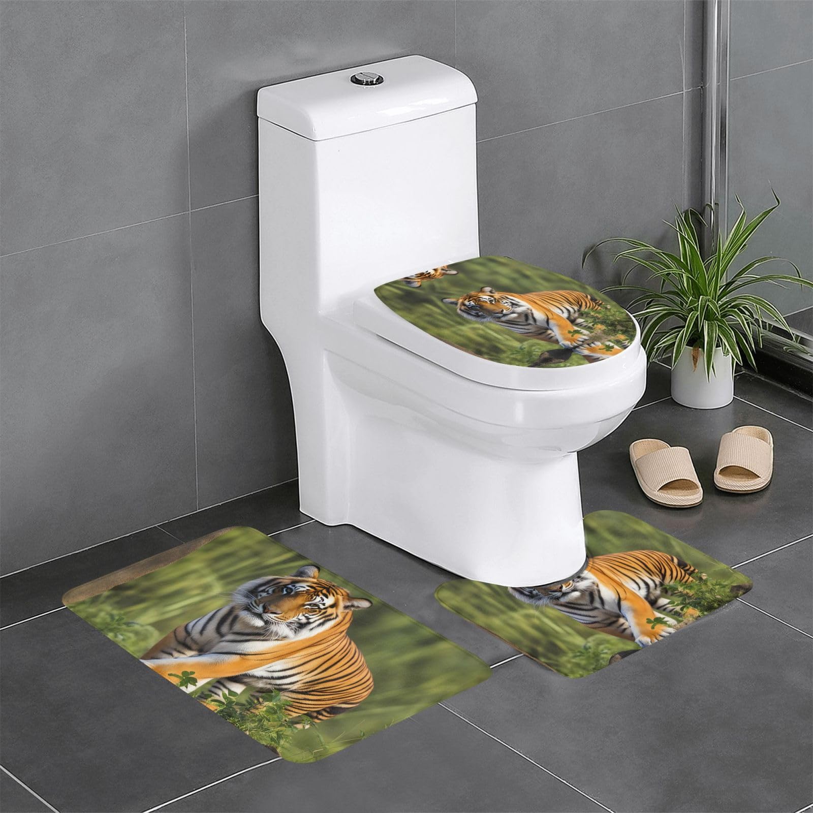Tapis de salle de bain tigre lot de 3 tapis de sol de toilettes