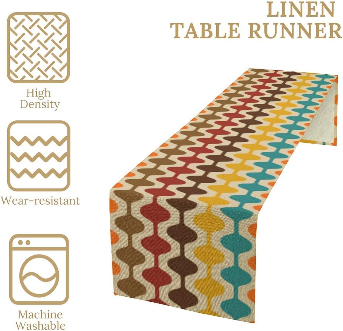 Mid Century Table Runner,Retro 50s 60s Abstract Geometric Kitchen Dining Décor Farmhouse Style Table Décor for Coffee Table Dining Room Table Bedroom Party 13 x 120 Inch