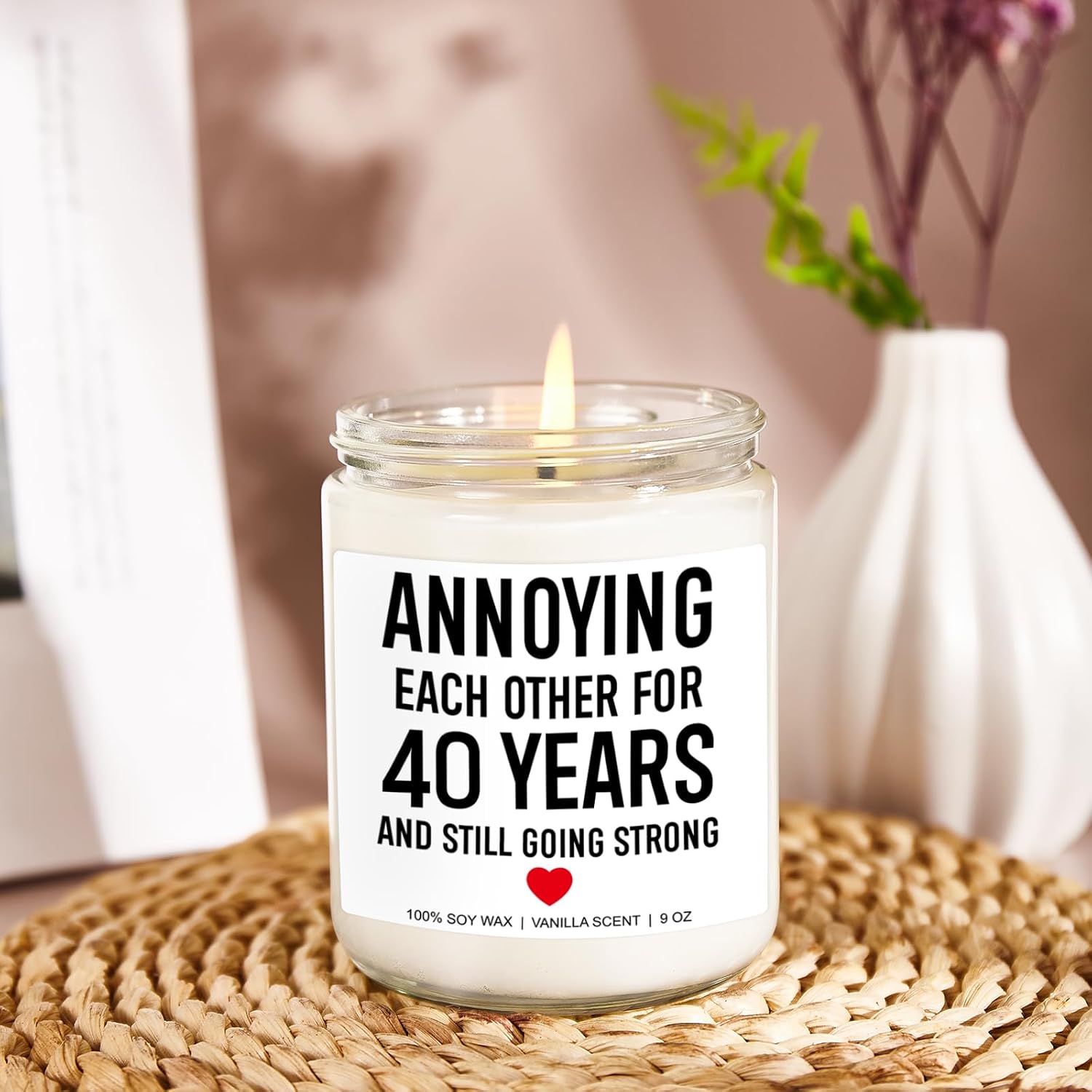 Younift 40 Years Anniversary Candle, 40th Anniversary, Gifts for Couple, Parents, 40th Anniversary Decorations, 40th Wedding Anniversary, Gifts for Husband, Wife, Funny Gifts, Ruby Anniversary, White