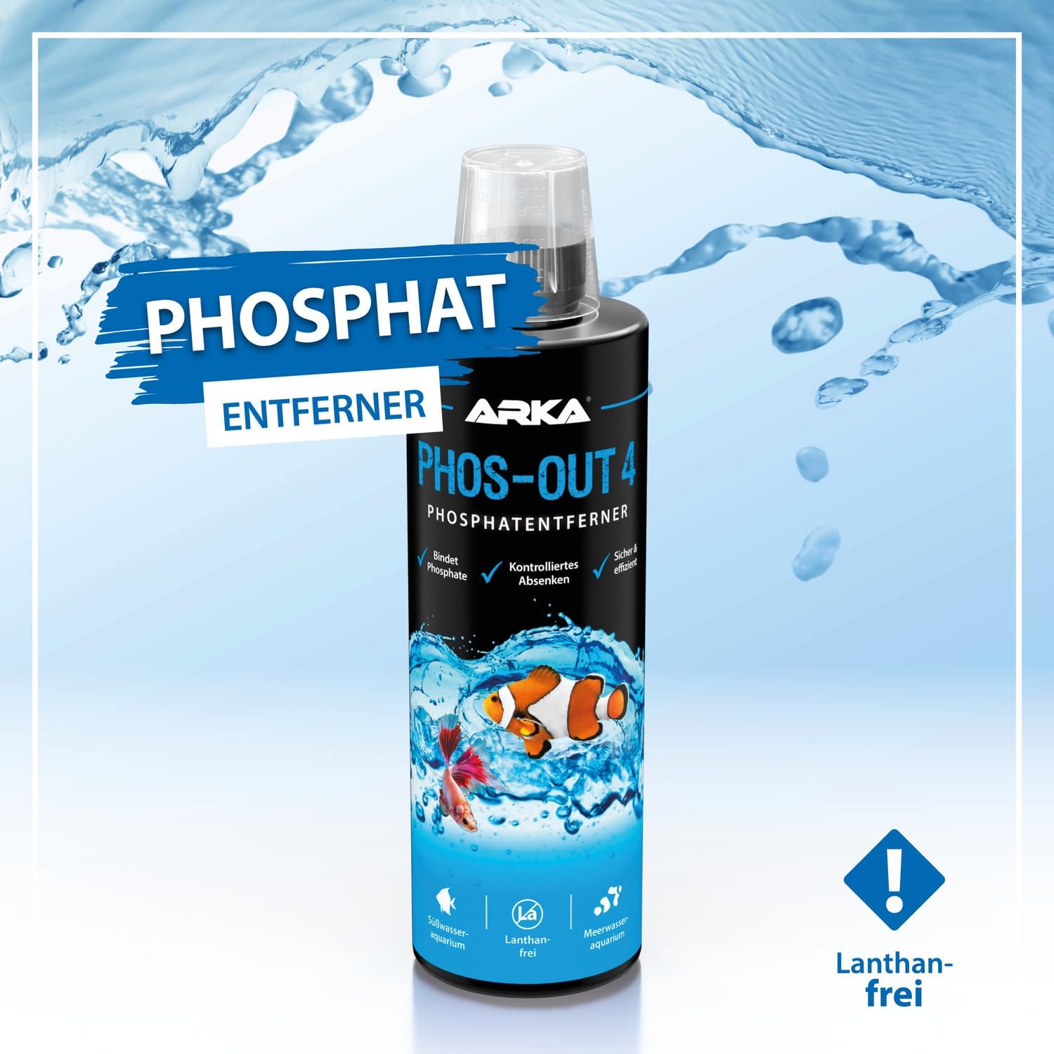 Aquarium Phosphate Remover – ARKA Phos-Out 4 – 473 ml – Liquid PO4 Remover for Freshwater and Saltwater – Works Immediately, Without Lanthanum – Improves Water Quality