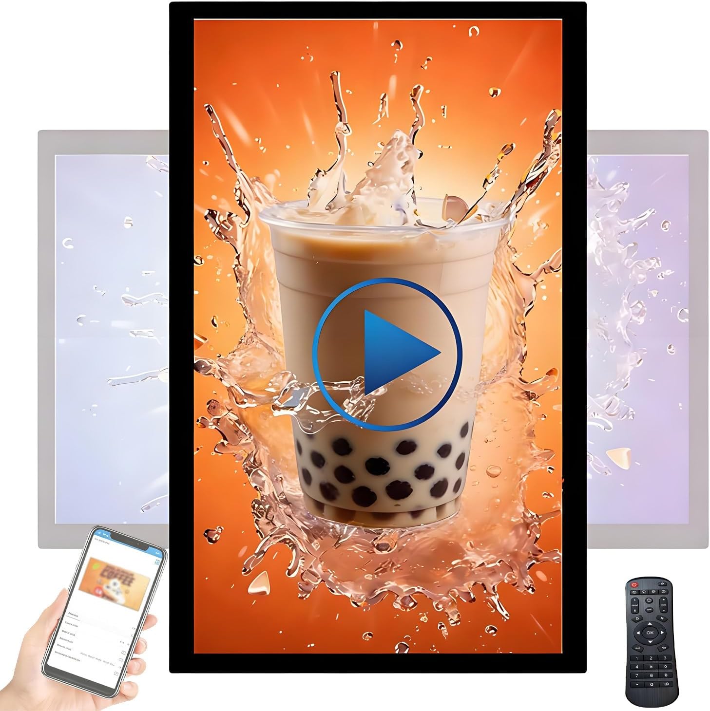 LED Digital Advertising Screen, 1080P IPS Full HD Display, Landscape+Portrait Switching+Looping+Smart Split Screen+Remote Control,Digital Kiosk,Share Photo Video via App or USB 10.1in
