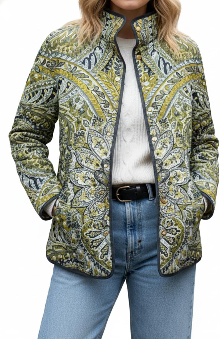 TIAFORD Women's Floral Printed Puffer Jacket Cardigan Cute Casual Loose Lightweight Padded Puffer Coat with Pockets