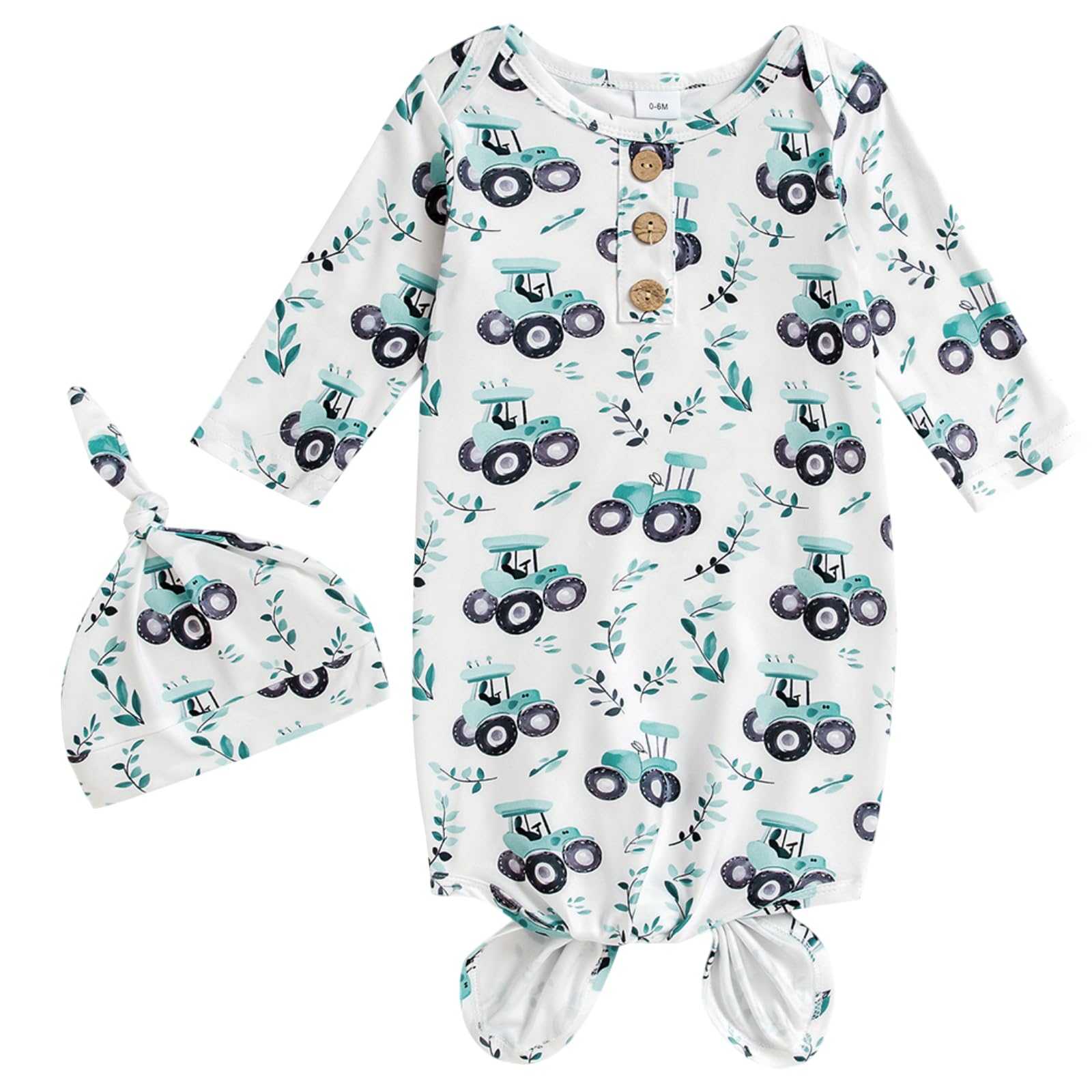 AMAWMW Newborn Baby Boys Girls Cartoon Sleeper Gown Long Sleeve Mountain Nightgown Hat Outfits