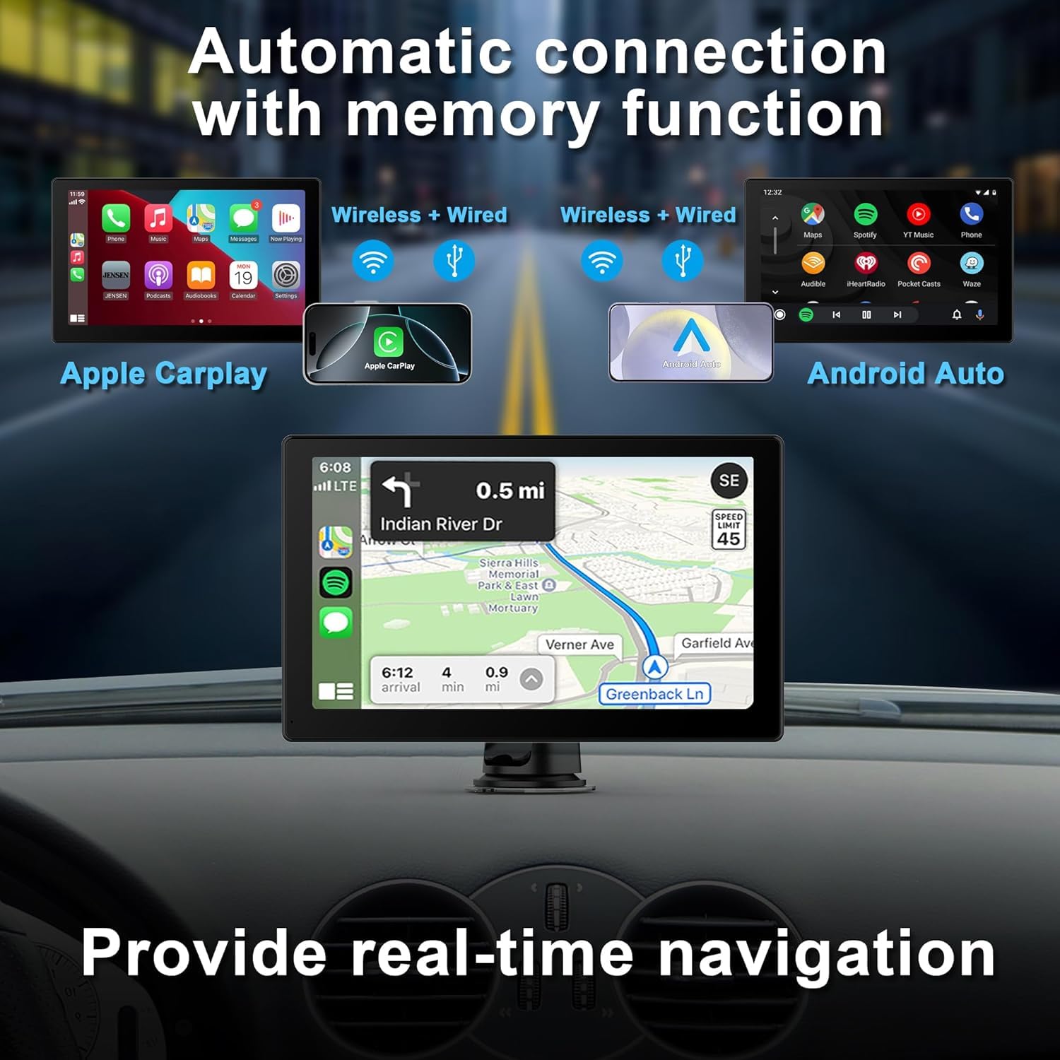 Car Stereo,9 Inch CarPlay Screen for Apple Car play & Android Auto,Portable Car Player Wireless Car Play Screen with Voice Control, Suitable for Most Vehicles (9 Inch) — view 3