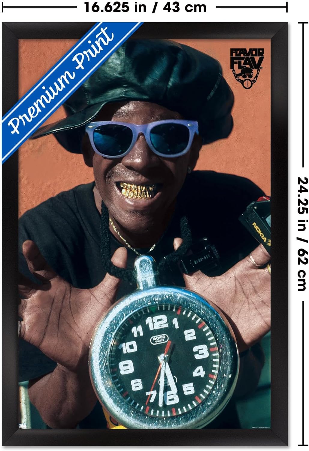 Flavor Flav - Clock Wall Poster, 22.4L" x 14.7W", Black Framed Version