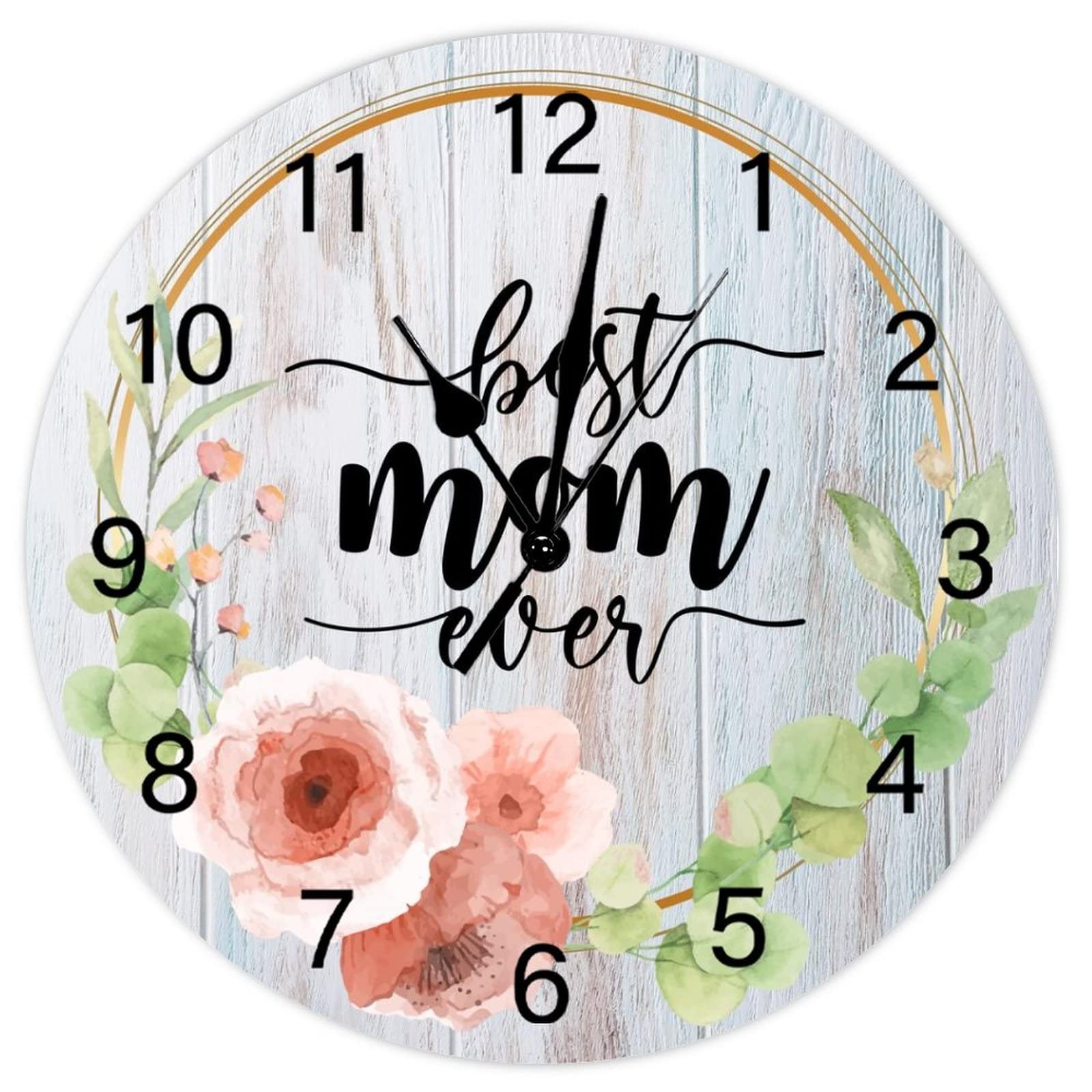 Horloge murale ronde Best Mom Ever style rétro rustique en bois pour décoration maison 38cm