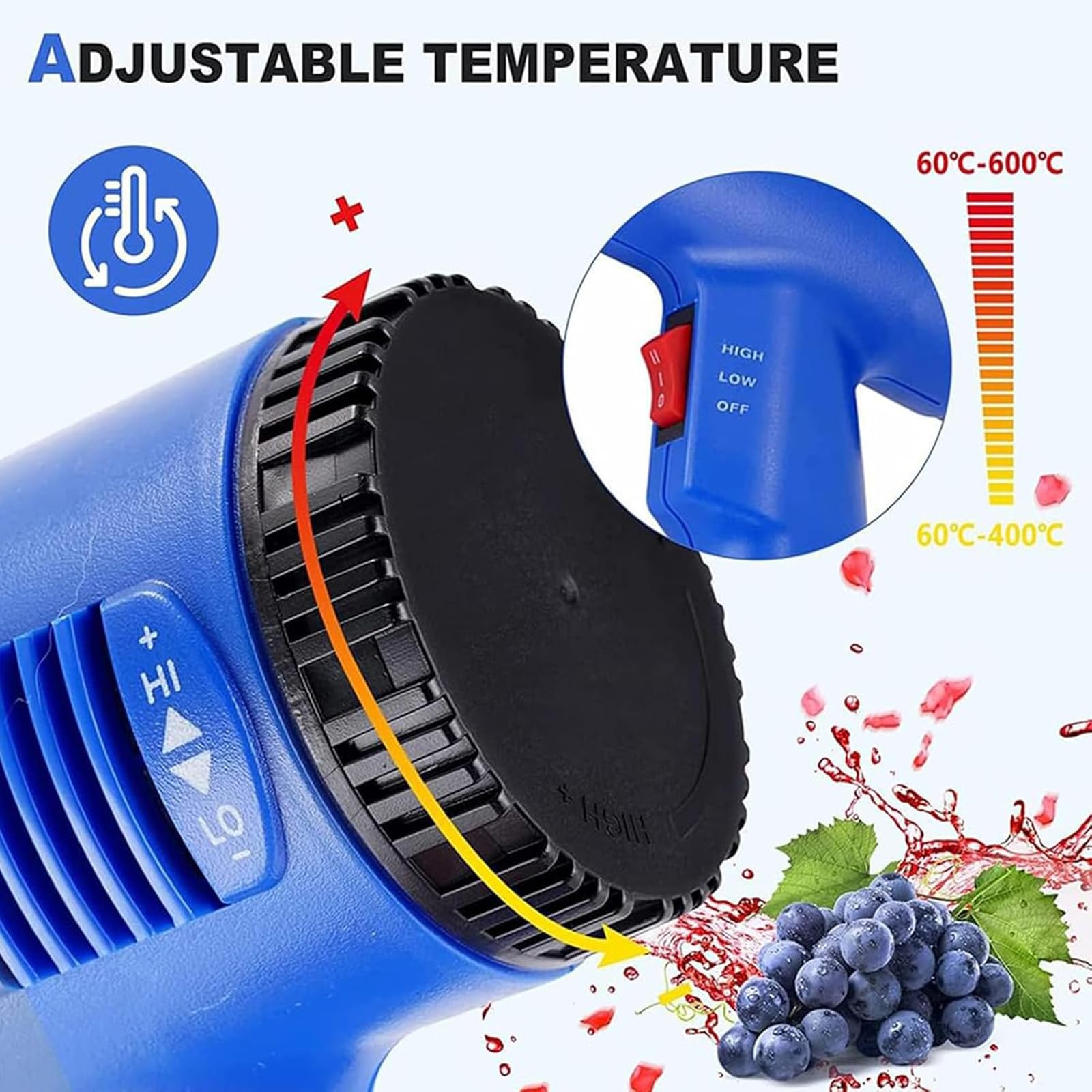 Pistolet termokurczliwy, ręczna maszyna do uszczelniania kapsułek PVC 1800 W z wyświetlaczem LCD, regulacja temperatury 60-600℃ do owijania wina