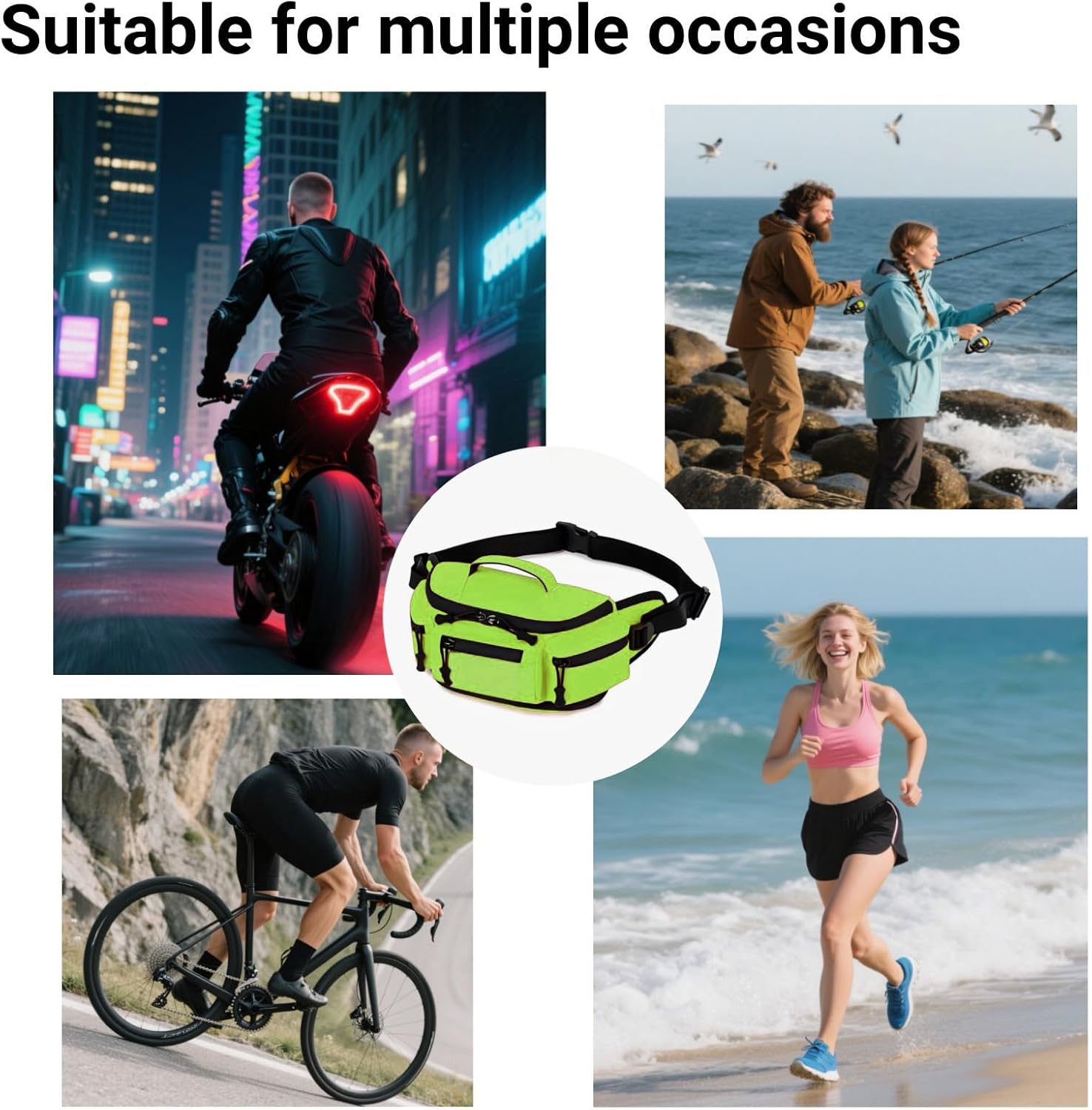 Large Fanny Pack for Men Women with Reflective Stripe, Concealed Casual Waist Bag with Adjustable Belt for Cycling Hiking Fishing Camping Travel (Green) - Image 7