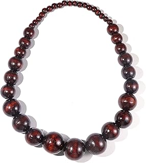 Ethnic Chunky Natural Wood Bead Necklace for Men Women Unisex Handmade Africa Wooden Beaded Chain Strand Necklaces Statement Hip Hop Jewelry