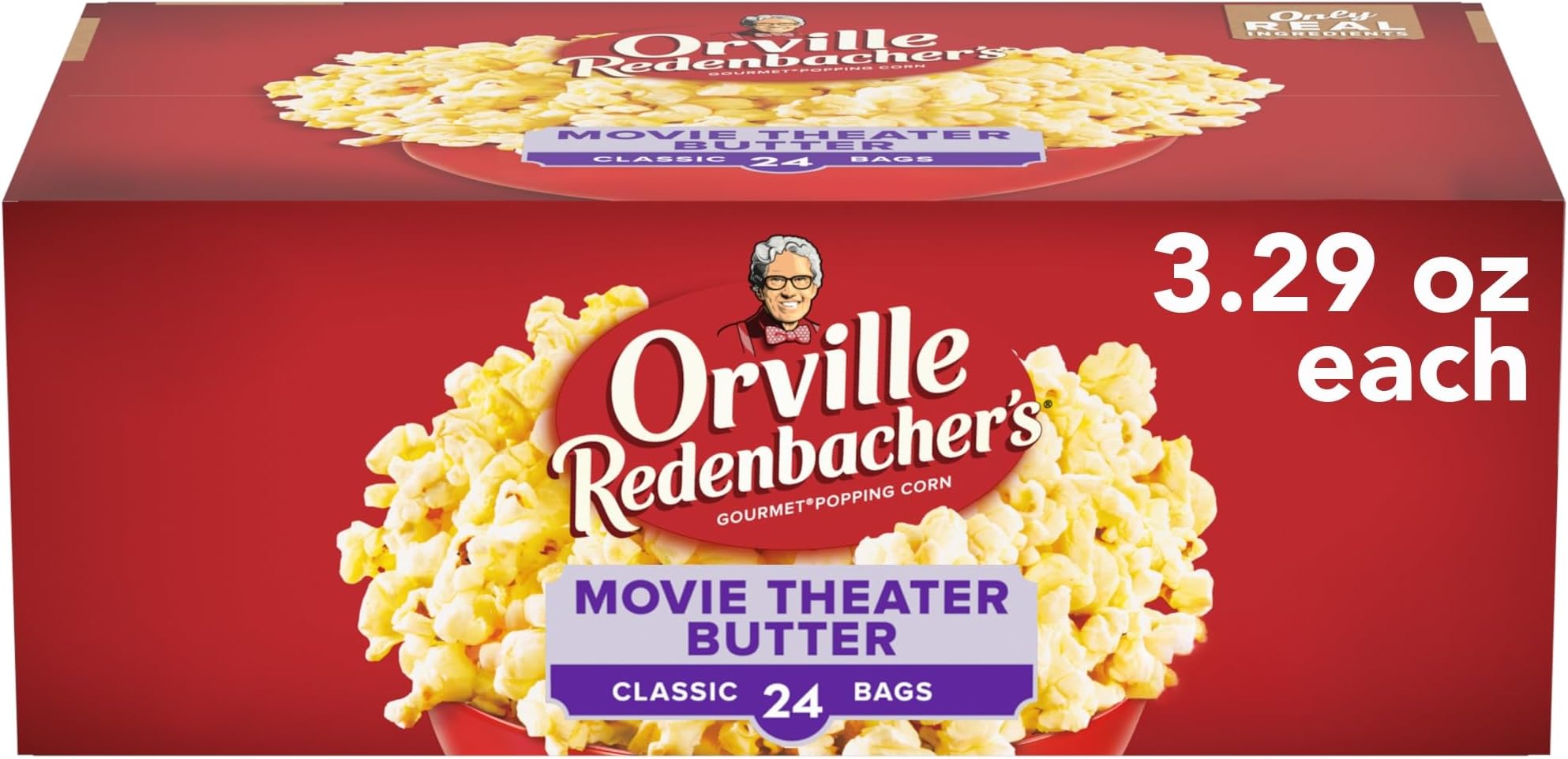 Orville Redenbacher's Movie Theater Butter Microwave Popcorn, 3.29 Ounce Classic Bag, 24-Count