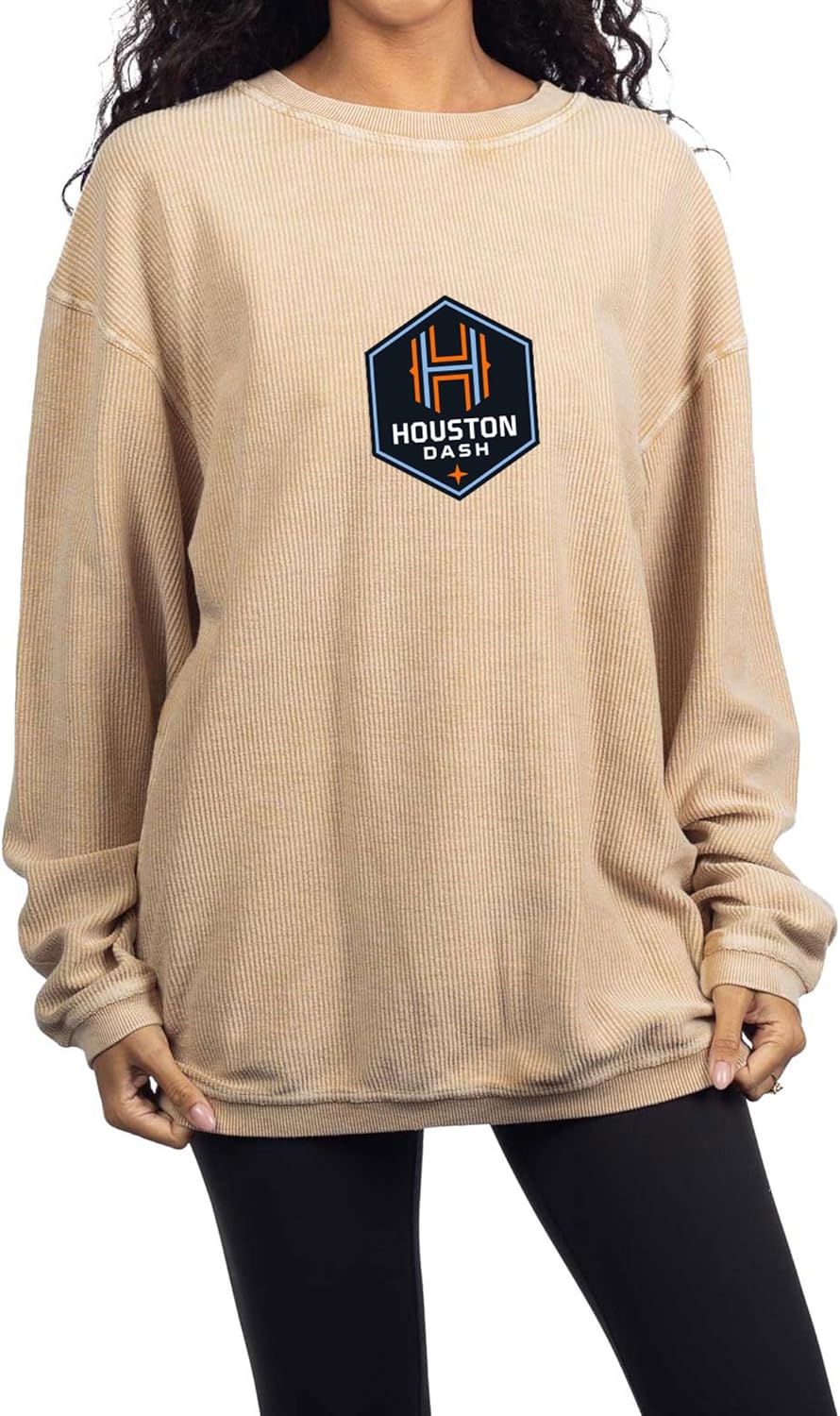 chicka-d Women's Corded Crew Fleece Sweatshirt Primary Team Icon Latte