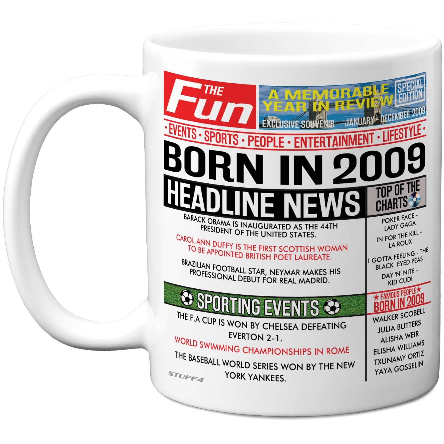 Stuff4 Men's 2009 17Th Birthday Mug Gift For Wo - Born In Newspaper - Happy 17 Birthday Gifts For Son Daughter Cousin Vintage Retro Back In Age 17 Bday, 11Oz Ceramic Coffee Mugs
