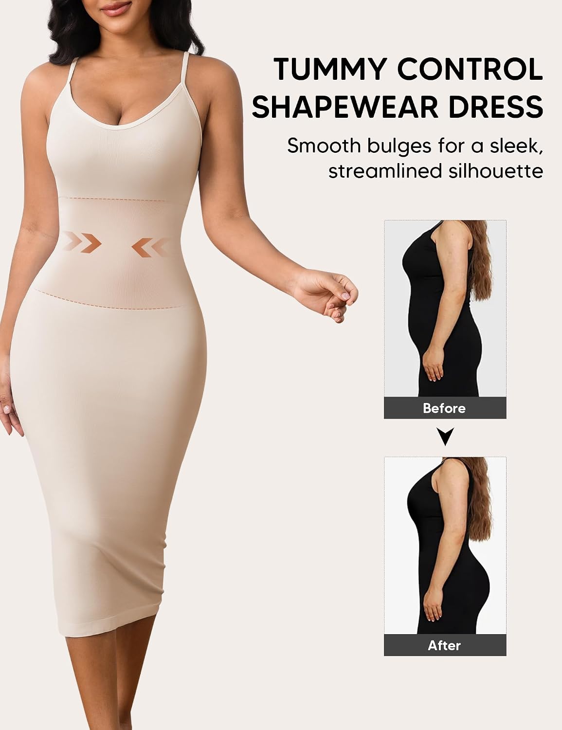 Shapewear Dress for Women Full Slip for Under Dresses Summer Bodycon Slip Midi Dress Seamless V Neck Body Shaper