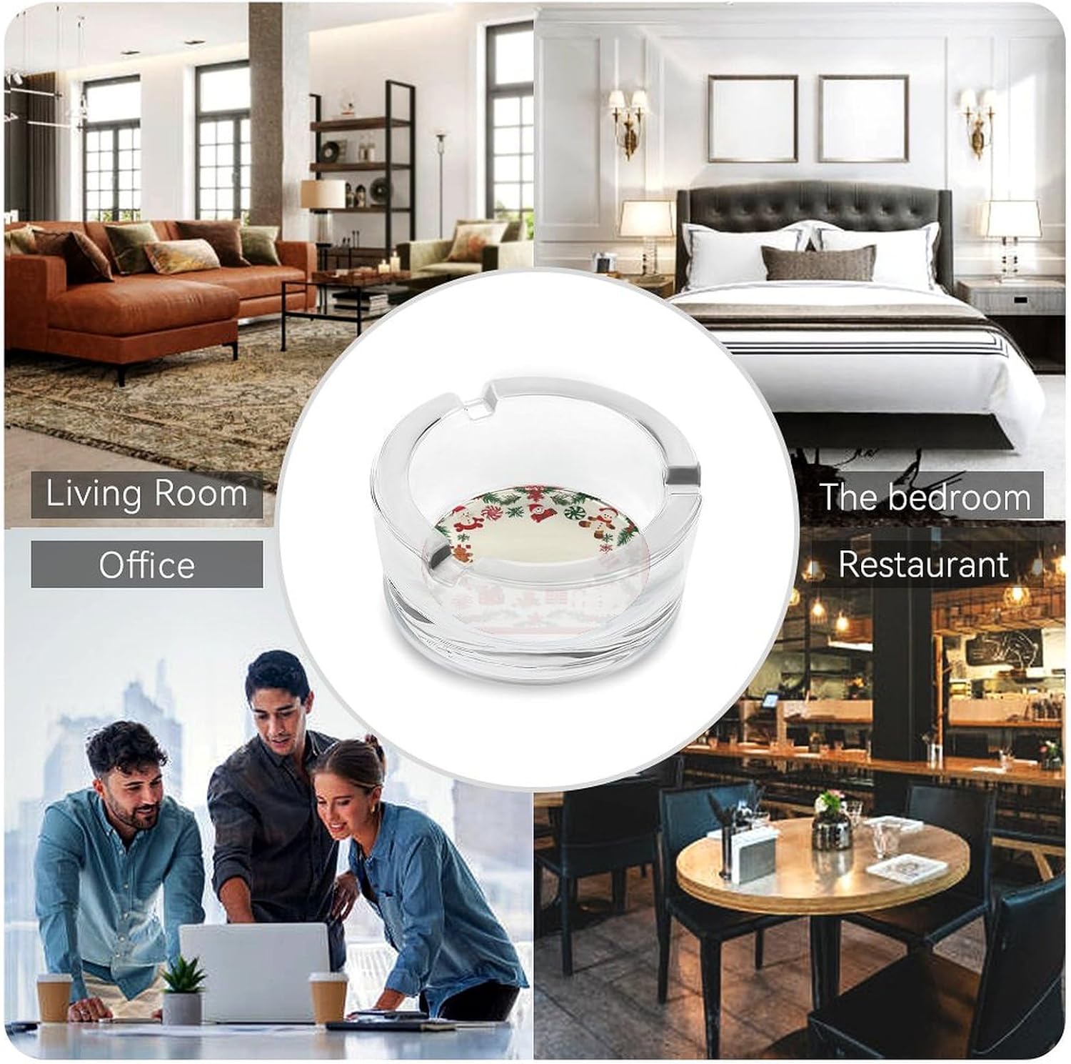 Smokeless Ashtray Ash Tray Outdoor Ashtray Square Cute Christmas Glass Ashtrays for Home Office Smokers Decoration
