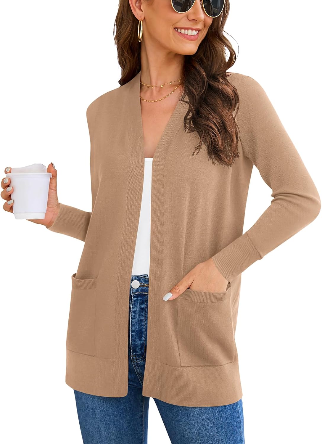 Women's 2025 Long Sleeve Cardigan Sweaters Fashion Casual Soft Knit Business Coat Vest with Cozy Pockets (S-3XL)