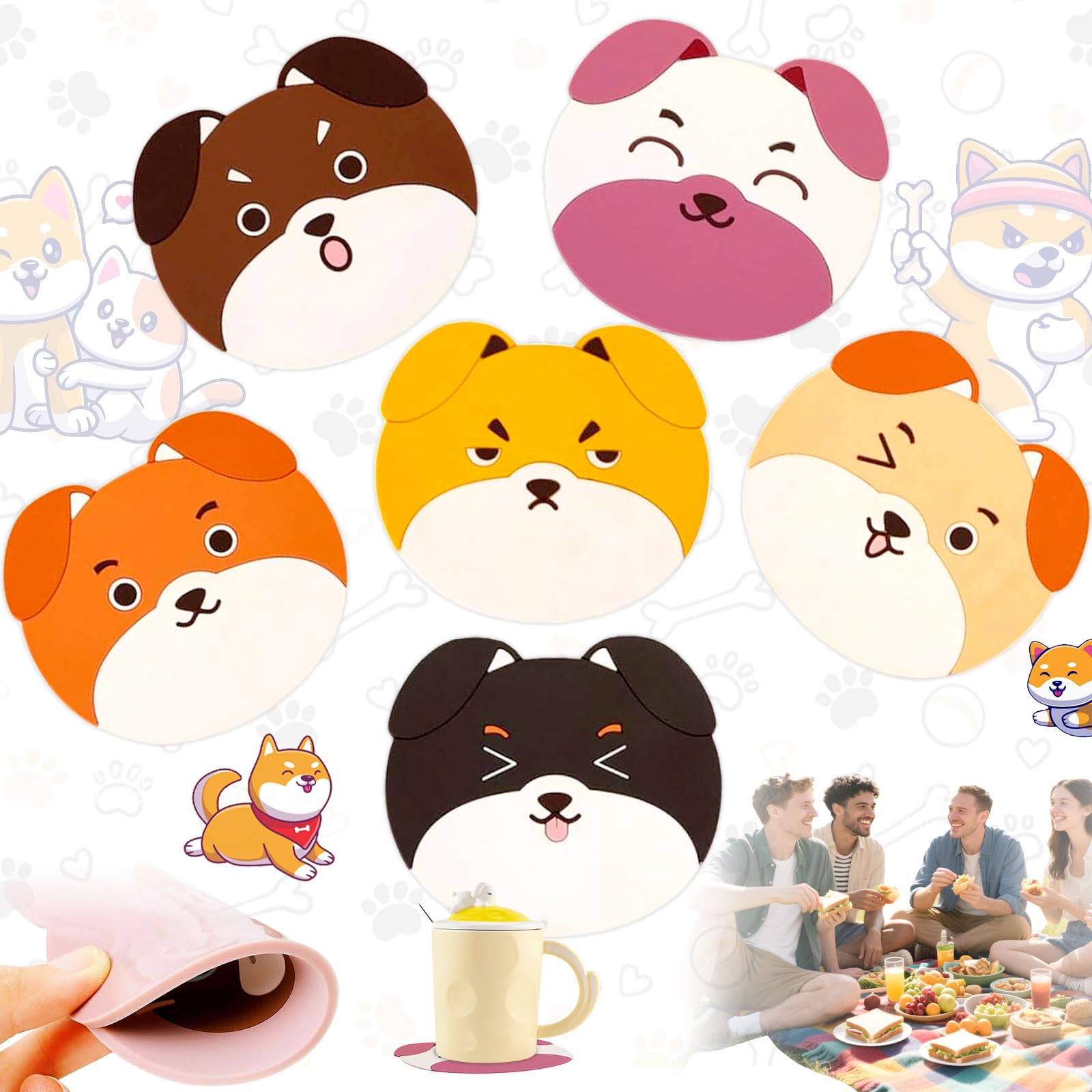 12 Sottobicchieri In Silicone Animali E Frutta - Antiaderenti, Resistenza Al Calore 300°C, Lavabili - Foto 2