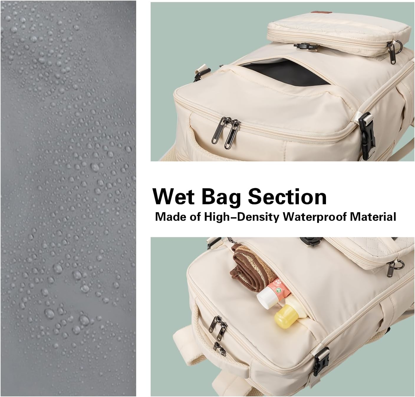 40L Waterproof Travel Backpack for Men & Women, Airline Approved Carry on Laptop Backpack, 17.3 Inch, with Detachable Crossbody Bag,Beige
