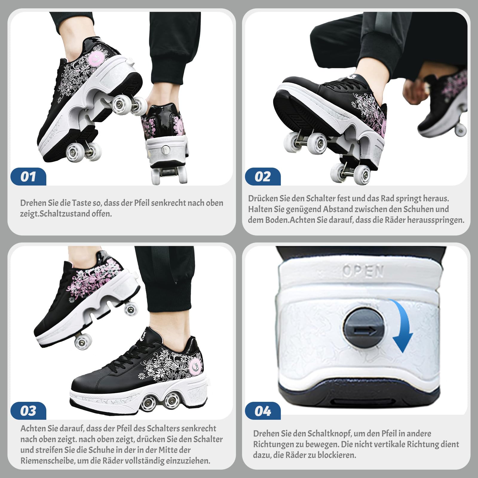 Schuhe mit Rollen fuir Madchen,Rollschuhe Kinder,Roller Skate Shoes Jungen,Roller Schuhe Damen,Verstecktes Rad Schuhe mit Roller als Weihnachts- und Geburtstagsgeschenke