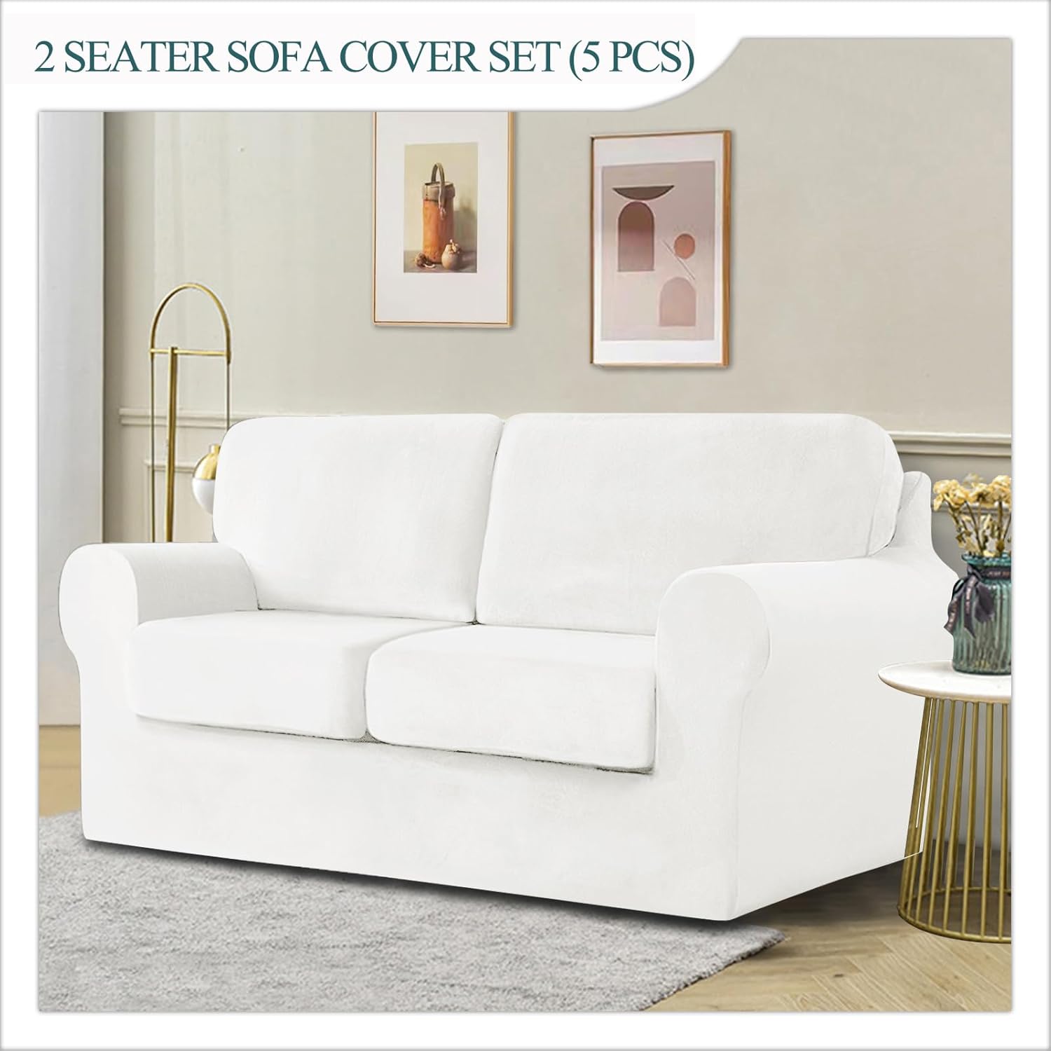 Sofa Cover with Separate Seat Cushions Covers and Backrests Covers Stretch Ektorp Sofa Covers Stylish Velvet Couch Slipcover Protector (White,2 Seat Set 5 PCS)