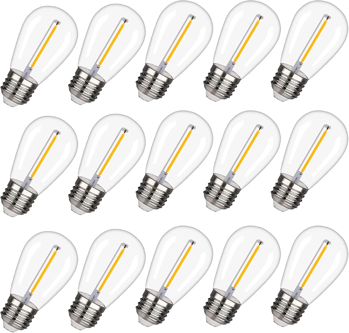 EMITTING 15 Pack Shatterproof S14 Replacement Light Bulbs –1W S14 LED Bulbs, Warm White 2200K, Outdoor String Lights Vintage LED Light Bulbs, E26 Base Edison Plastic Bulbs.