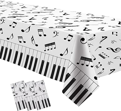 Music Theme Party Tablecloth Decorations, Black and White, 3 Pack