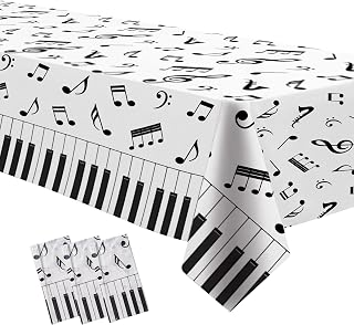 Music Theme Party Tablecloth Decorations, Black and White, 3 Pack | Disposable Music Notes Party Supplies Table Cover for Social Media Theme Birthday Baby Shower, 54in x 108in