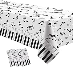 Music Theme Party Tablecloth Decorations, 3 Pack Disposable Black and White Music Notes Party Supplies Table Cover for Social Media Theme Birthday Baby Shower, 54in x 108in