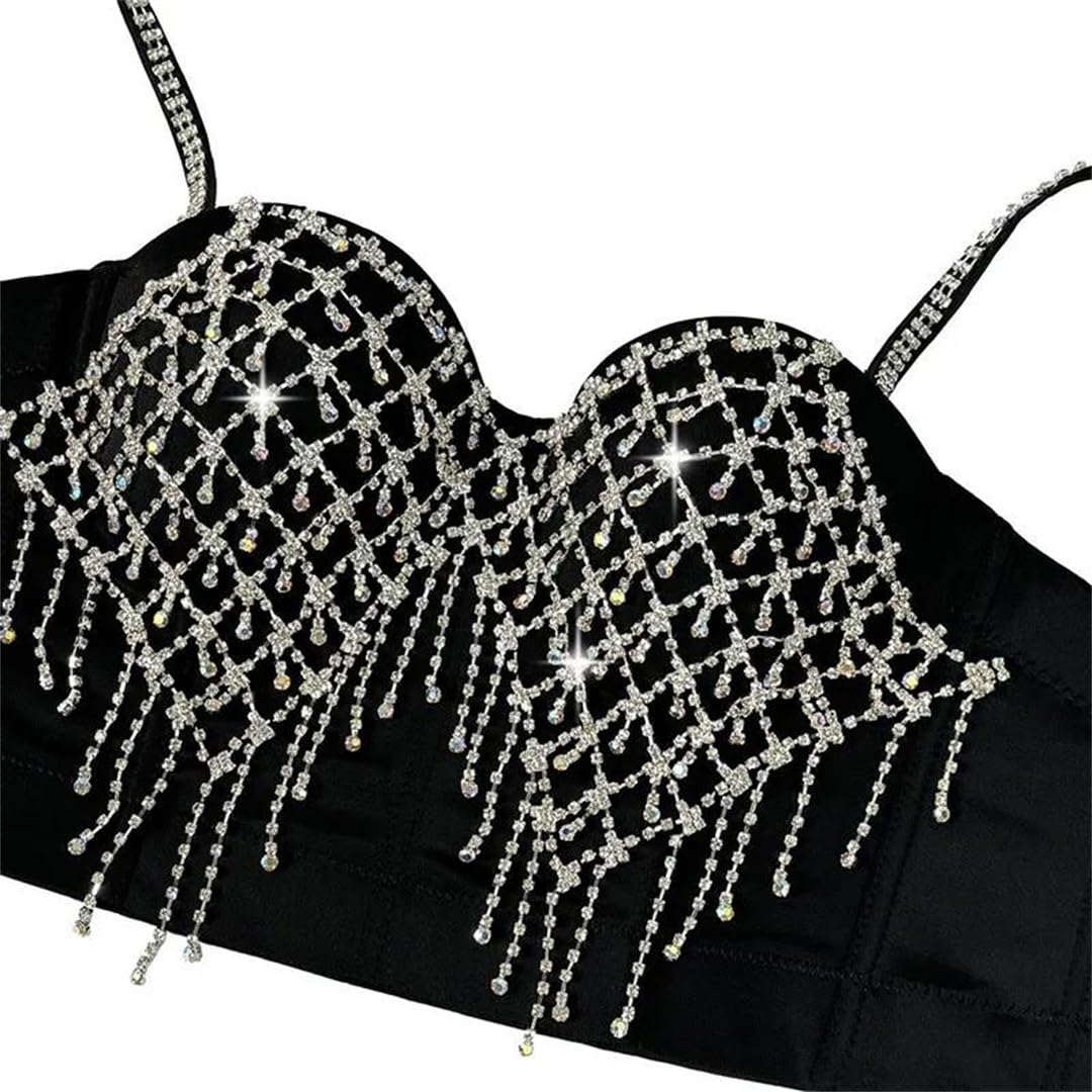 Yeuyyben Canotta da donna con nappe a diamante, senza maniche, con cinturino a catena, vestibilità aderente, estiva, alla moda