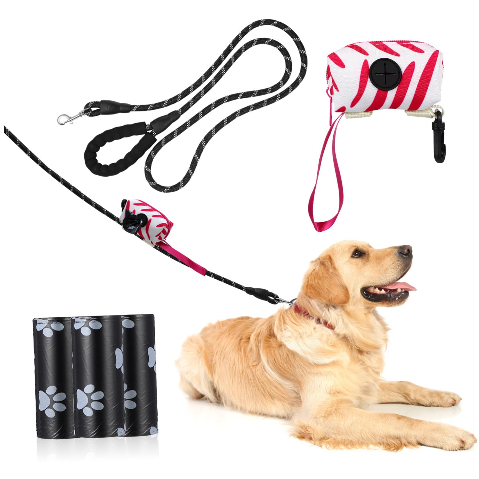 Gatuida Laisse pour Chien Nylon avec Distributeur et Sacs à Déjections Pet Supplies Extérieur pour Chiens Petits et Moyens
